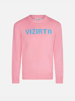 Maglione rosa da bambina con stampa Viziata