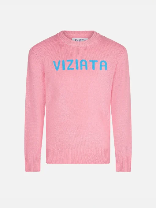 Maglione rosa da bambina con stampa Viziata