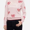 Maglione rosa da donna New Queen con ricamo Pretty Woman e stampa nastri