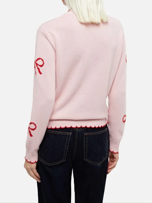 Maglione rosa da donna New Queen con ricamo Pretty Woman e stampa nastri