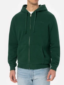 Man British green zipped and hooded sweatshirt with St. Barth embroidery