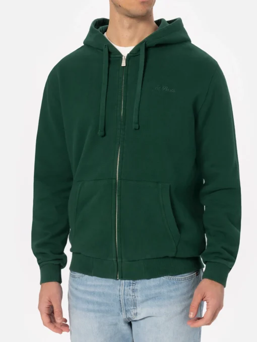 Man British green zipped and hooded sweatshirt with St. Barth embroidery