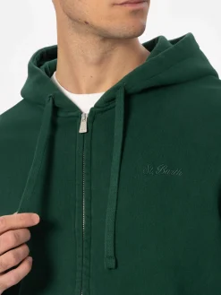 Man British green zipped and hooded sweatshirt with St. Barth embroidery