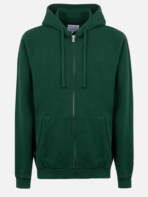 Man British green zipped and hooded sweatshirt with St. Barth embroidery