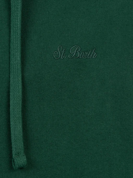 Man British green zipped and hooded sweatshirt with St. Barth embroidery