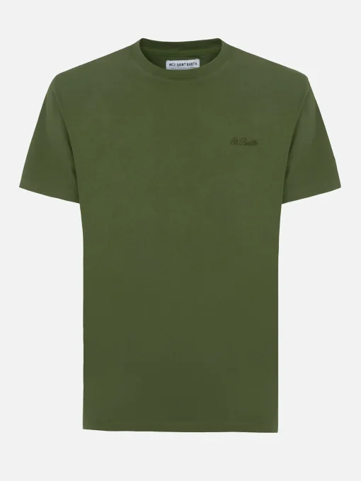 Man military green t-shirt Arnott with St. Barth embroidery