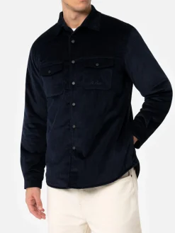 Man navy blue corduroy overshirt Chalet with St. Barth embroidery