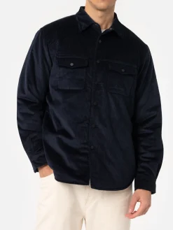 Man navy blue corduroy overshirt Chalet with St. Barth embroidery