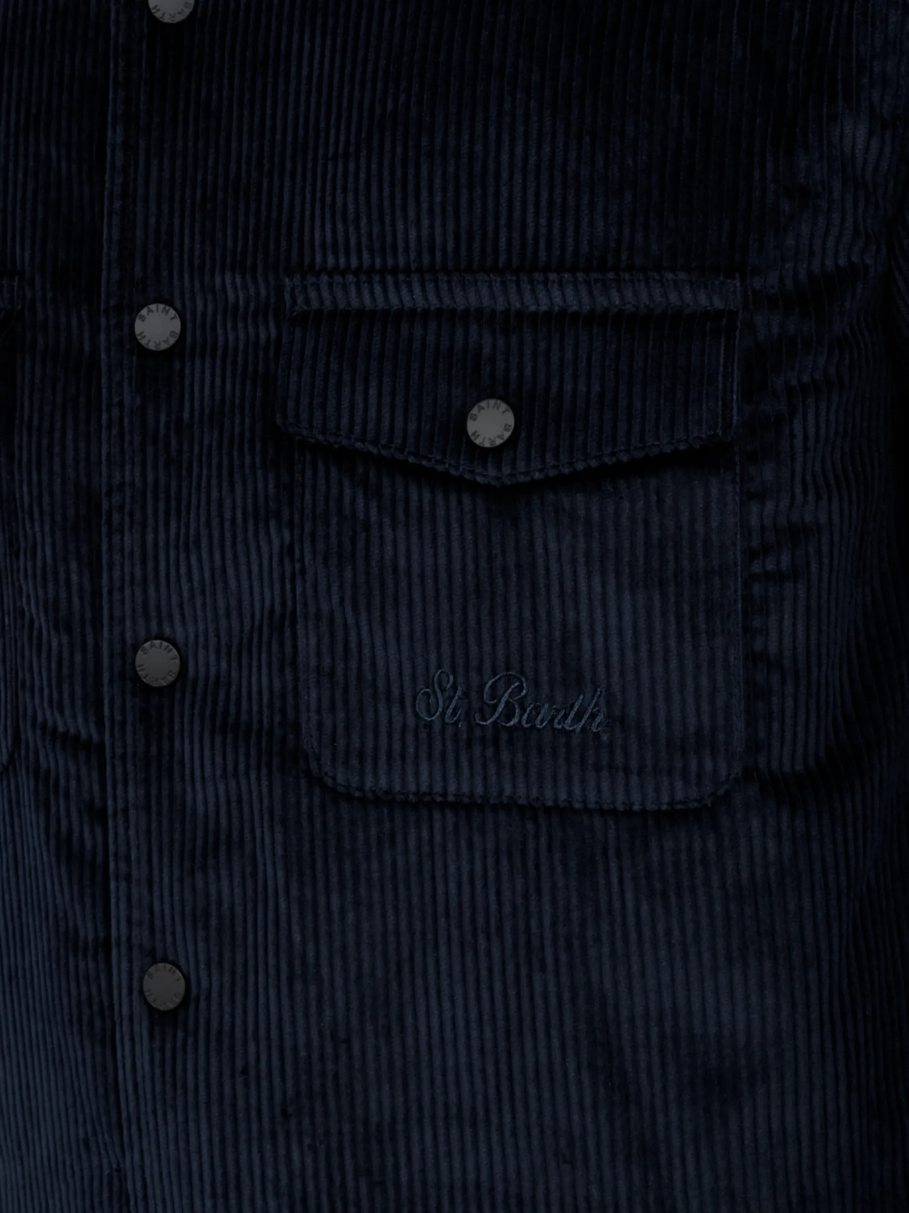 Man navy blue corduroy overshirt Chalet with St. Barth embroidery