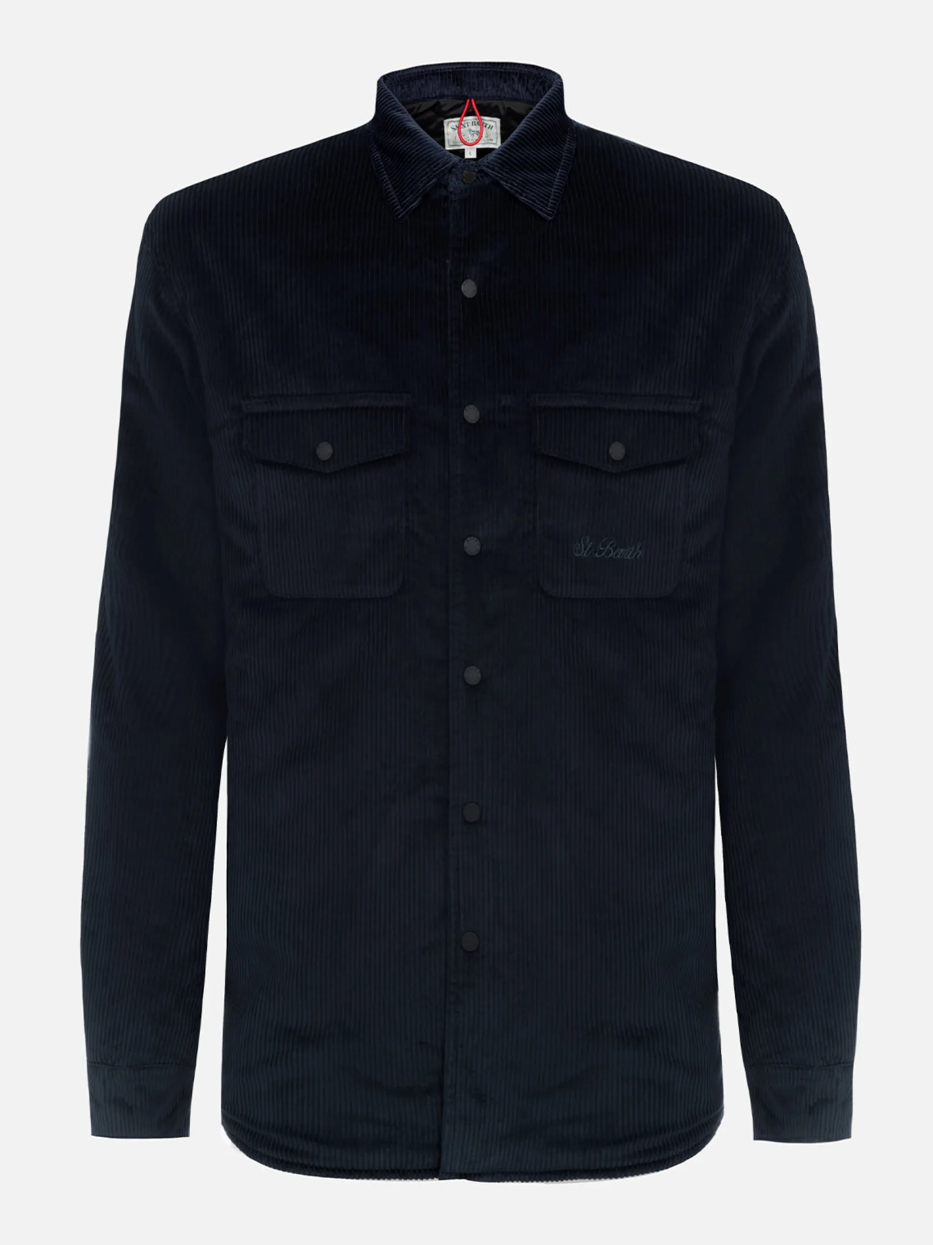 Man navy blue corduroy overshirt Chalet with St. Barth embroidery