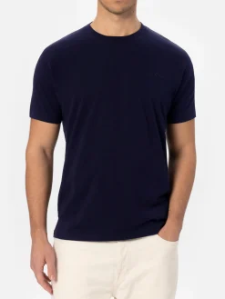 Man navy blue heavy cotton t-shirt Arnott with St. Barth embroidery