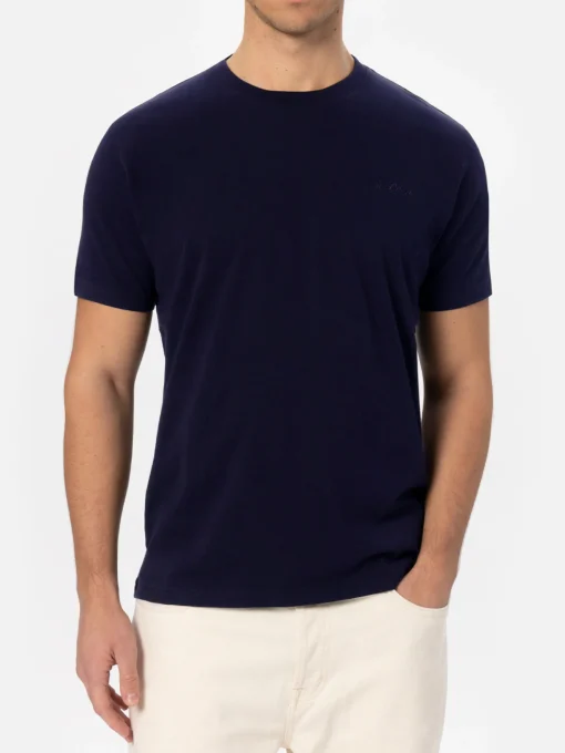 Man navy blue heavy cotton t-shirt Arnott with St. Barth embroidery