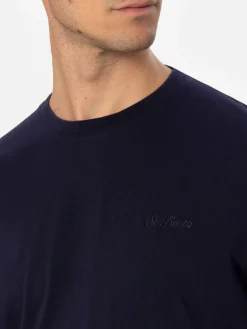 Man navy blue heavy cotton t-shirt Arnott with St. Barth embroidery