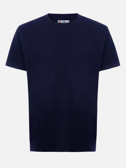Man navy blue heavy cotton t-shirt Arnott with St. Barth embroidery