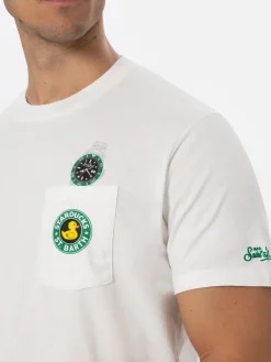 Man white cotton t-shirt Connor with ducky and watch print
