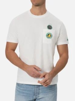 Man white cotton t-shirt Connor with ducky and watch print