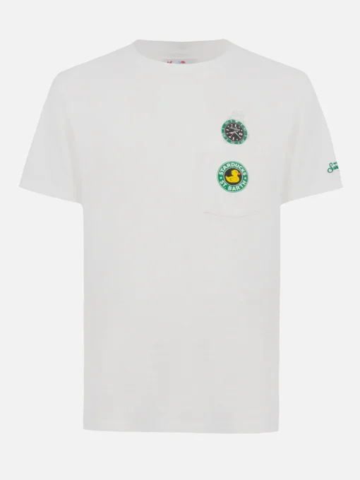 Man white cotton t-shirt Connor with ducky and watch print