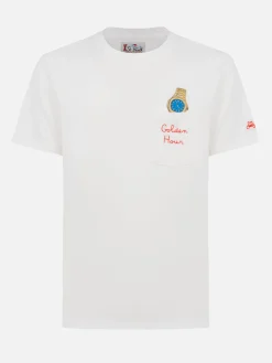 Man white cotton t-shirt Connor with Golden hour embroidery