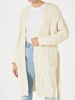 Maxi cardigan da donna con ricamo e cintura