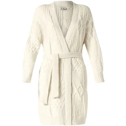 Maxi cardigan da donna con ricamo e cintura