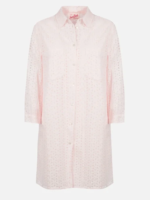 Mini abito camicia rosa Sangallo da donna