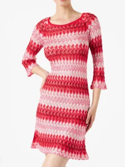 Mini abito in maglia rosso multicolore