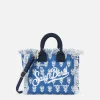 Mini Vanity bag in tela di cotone con stampa floreale indaco