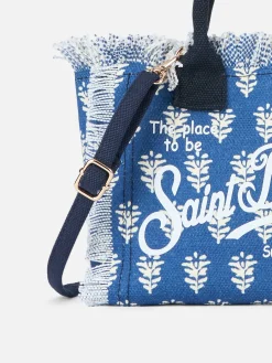 Mini Vanity bag in tela di cotone con stampa floreale indaco