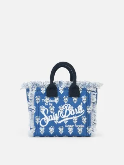 Mini Vanity bag in tela di cotone con stampa floreale indaco