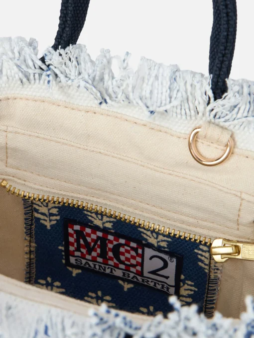 Mini Vanity bag in tela di cotone con stampa floreale indaco