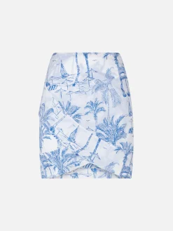 Minigonna da donna in cotone con stampa toile de jouy
