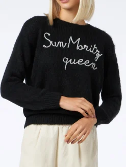 Morbida maglia da donna girocollo con ricamo Sun Moritz Queen