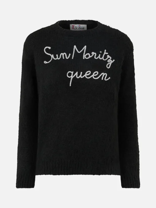 Morbida maglia da donna girocollo con ricamo Sun Moritz Queen