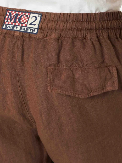 Pantalone da uomo in lino marrone