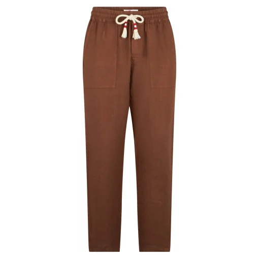 Pantalone da uomo in lino marrone