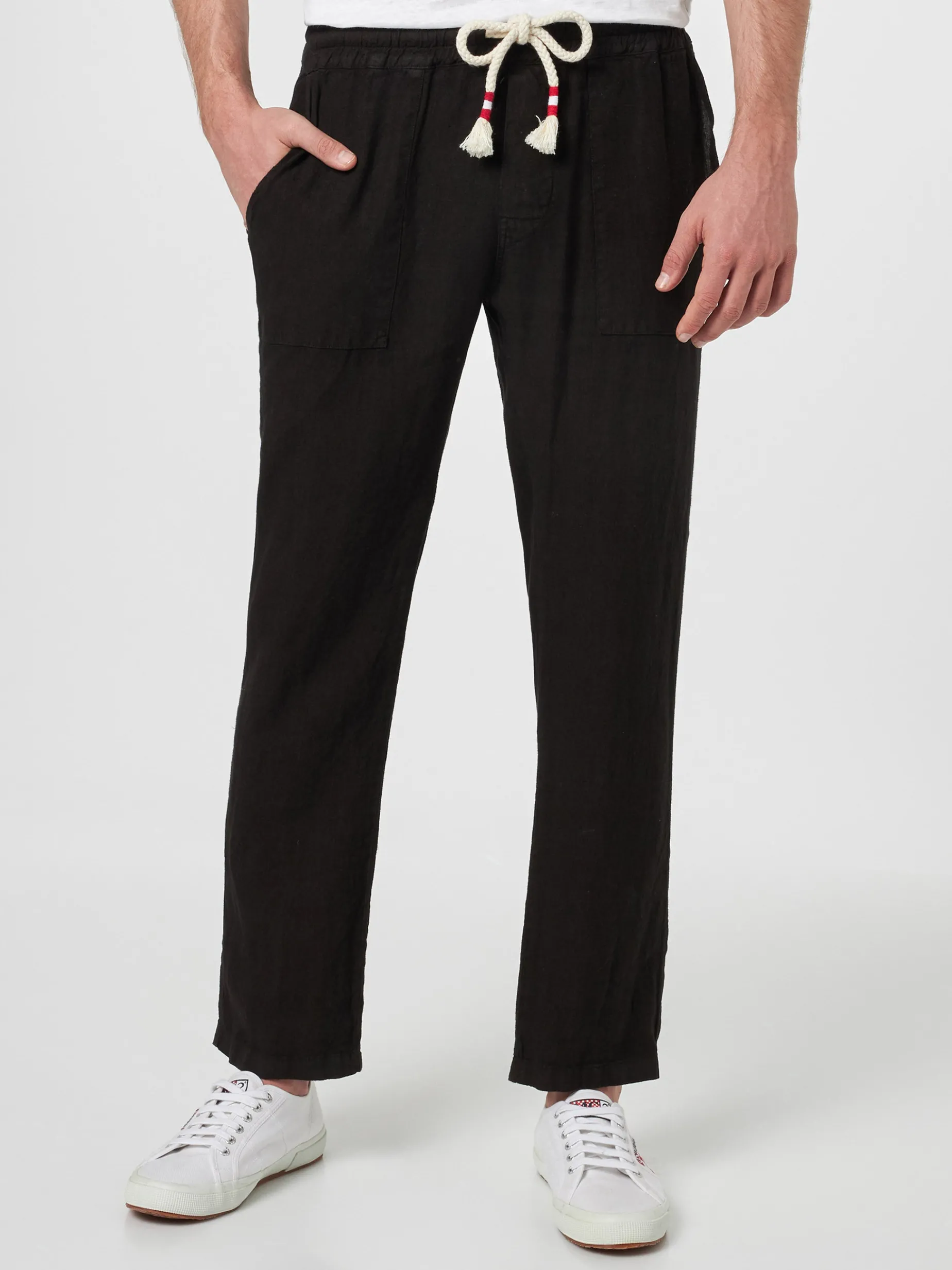 Pantaloni da uomo Calais in lino nero con coulisse