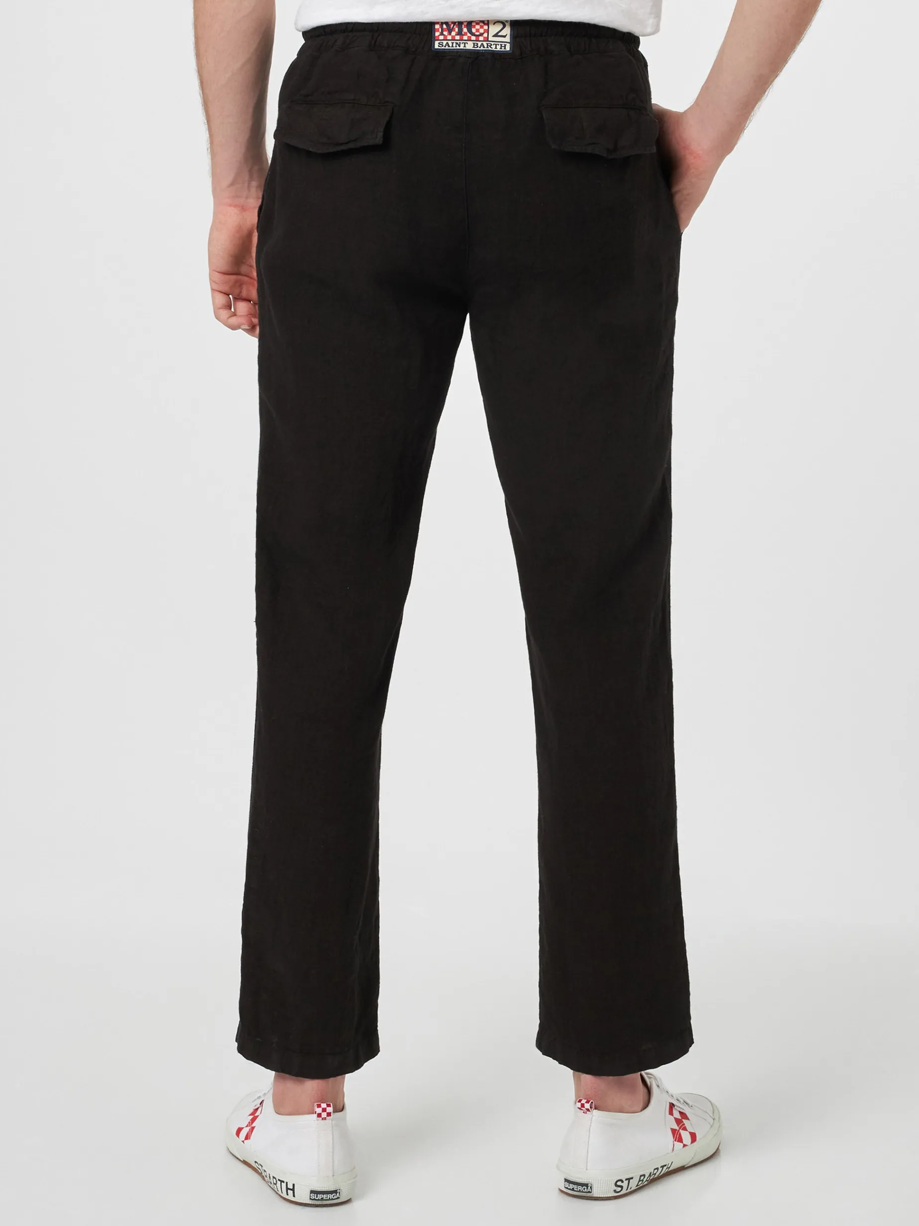 Pantaloni da uomo Calais in lino nero con coulisse