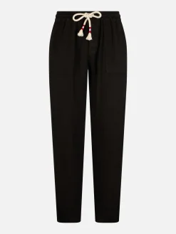 Pantaloni da uomo Calais in lino nero con coulisse