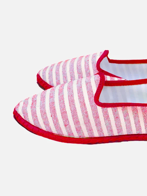 Pantofole friulane in tela a righe rosse