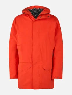 Parka arancione con cappuccio da uomo e fodera in bandana