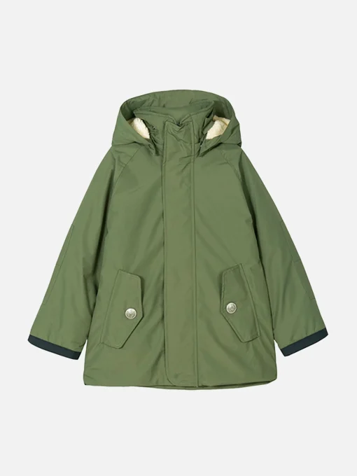Parka da bambino verde militare con cappuccio