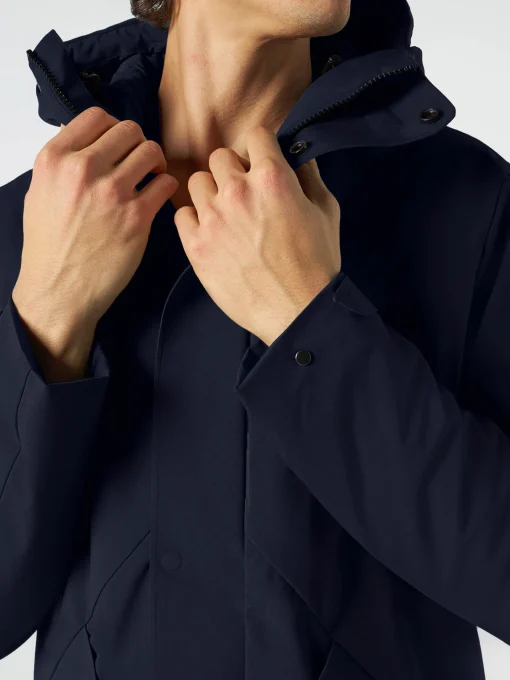Parka da uomo Voyager blu con cappuccio e fodera in sherpa