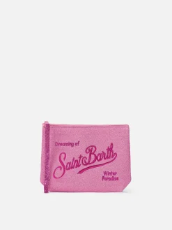Pink lurex pochette Aline with logo embroidery