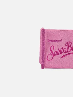 Pink lurex pochette Aline with logo embroidery
