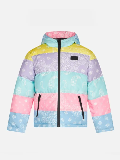 Piumino da bambina con cappuccio imbottito stampa bandana