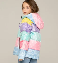 Piumino da bambina con cappuccio imbottito stampa bandana