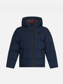 Piumino imbottito da bambino con cappuccio fodera tartan