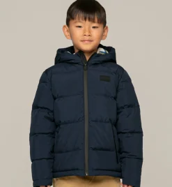 Piumino imbottito da bambino con cappuccio fodera tartan