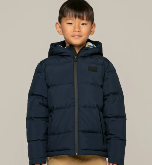 Piumino imbottito da bambino con cappuccio fodera tartan
