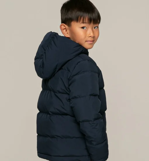 Piumino imbottito da bambino con cappuccio fodera tartan